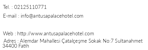 Antusa Palace Hotel & Spa telefon numaralar, faks, e-mail, posta adresi ve iletiim bilgileri